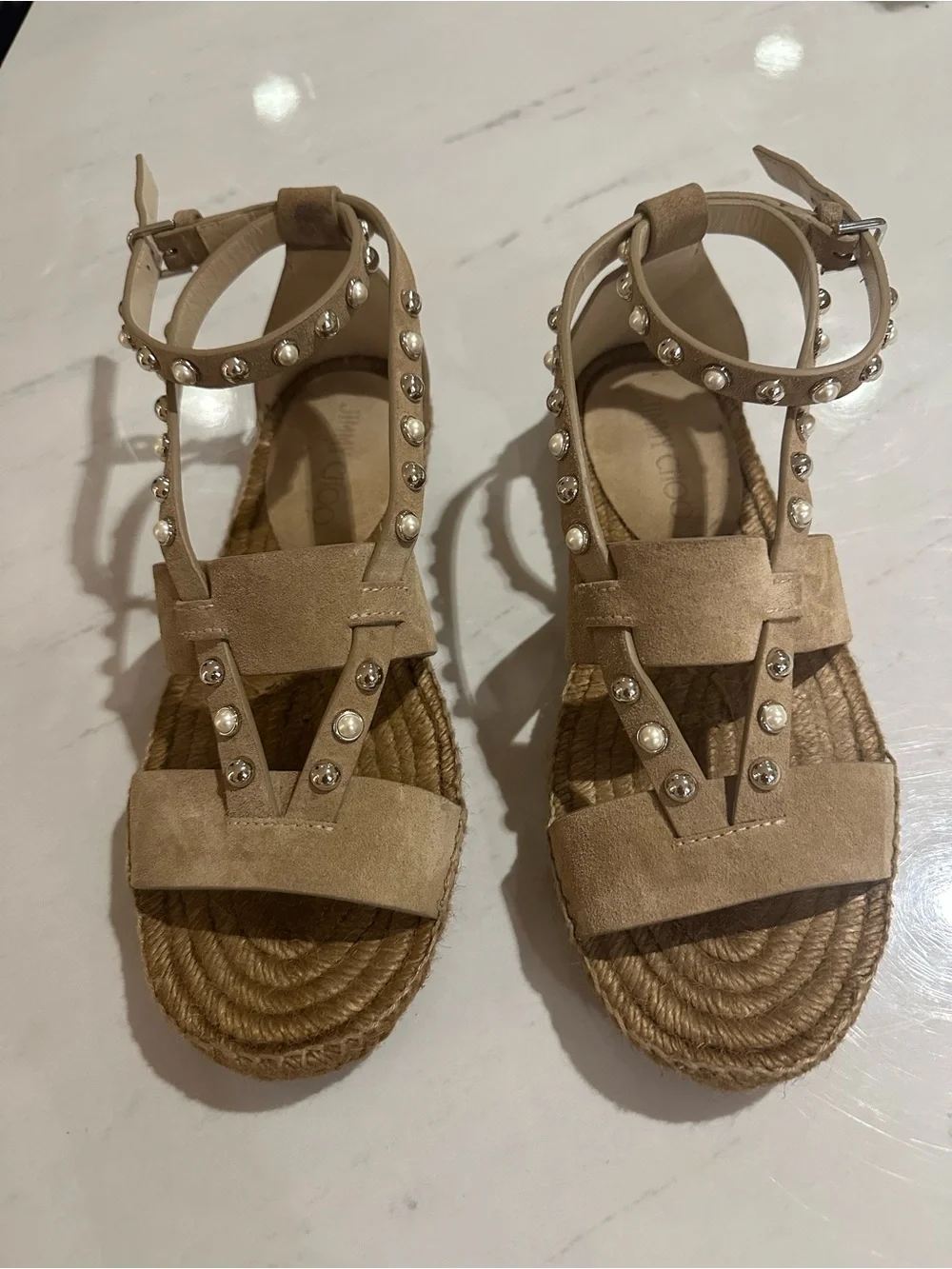 Jimmy Choo Denise Flat Espadrille, 37.5, Beige